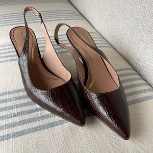Cole Haan Dark Brown Croc-Embossed Heels